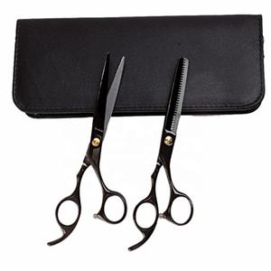 Ensemble de ciseaux de coiffure noirs avec lames affûtées, comprenant des ciseaux de coupe et de désépaississement pour la coupe et la texturisation des cheveux - Product Image 1