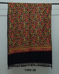 Wool Acrylic Blended Embroidered Floral Lightweight Anti-Bacterial Long Women's All Seasons <b>Scarves</b> & Shawls - Product Image 5