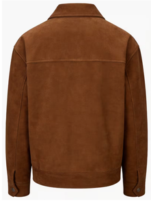 <b>Men</b> s Brown <b>Suede</b> Leather <b>Jacket</b> Workwear Style Turn-down Collar Zipper Closure Pockets Regular Fit Autumn Wear <b>Suede</b> Leather - Product Image 2
