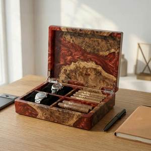 <b>Red</b> Epoxy Resin Jewelry <b>Box</b> Handmade Wooden Keepsake <b>Box</b> Luxury Wood Organizer Unique <b>Gift</b> for Her Artisan Storage <b>Box</b> - Product Image 1