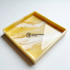 Contemporary Yellow Resin Tray – <b>Marble</b> Finish <b>Square</b> <b>Coffee</b> <b>Table</b> Styling Tray - Product Image 6