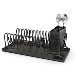 Égouttoir à vaisselle à 2 niveaux en acier inoxydable avec porte-couverts amovible et bac de drainage, organisateur de rangement de cuisine double couche - Product Image 5