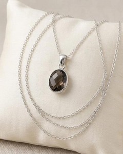 Collar con Colgante Ovalado de Cuarzo Ahumado, Chapado en Plata, Piedra Preciosa Natural, Cristal Facetado, Joyería Elegante, Regalo para Mujeres y Hombres - Product Image 6