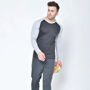 2026 Men's Long Sleeve <b>Raglan</b> <b>T</b>-<b>Shirt</b> Solid Color Knitted O-Neck Quick Dry Slim Fit Sporty Gray and Light Gray - Product Image 5
