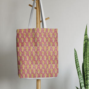 Sac fourre-tout personnalisé en tissu imprimé à la main, réutilisable, en gros, style indien, motifs floraux minimalistes, pour les courses quotidiennes - Product Image 2