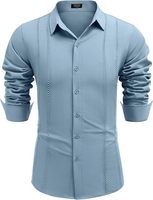 Chemise Guayabera cubaine pour homme, chemise décontractée à boutons, manches longues, chemise de plage d'été