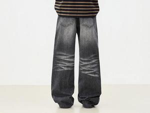 Jean en denim délavé coupe large pour homme, taille haute, coupe ample, en coton tissé, style streetwear automne - Product Image 2