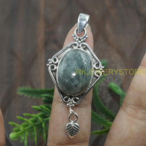 Natural Aquamarine Gemstone Pendant 925 Sterling Silver Handmade Vintage Boho <b>Leaf</b> Dangle Designer Jewelry Gift for Women Unisex - Product Image 5