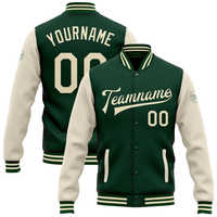 Veste de sport verte personnalisée pour homme avec manches crème et fermeture boutonnée, style preppy, pour l'automne