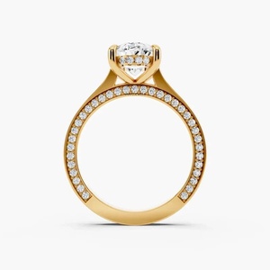 แหวนเพชรทรงรีเพาะเลี้ยงในห้องปฏิบัติการ พร้อมใบรับรอง IGI ประดับเพชรแบบ Pave Band ดีไซน์ Solitaire ตัวเรือนแบบสี่ขา ตัวเรือนทอง 10K 14K 18K เงิน 925 935 - Product Image 3
