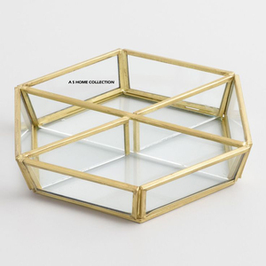 Boîte à bijoux en laiton plaqué or avec pierres précieuses en résine, organiseur de commode pour présentation de cadeaux de mariage au meilleur prix - Product Image 6