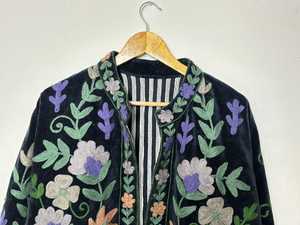 Blue Handcrafted Suzani Velvet <b>Jacket</b> Floral Elephant Embroidery Style For Unisex Boho <b>Hippie</b> coat Indian Wholesaler Of <b>Jacket</b> - Product Image 2