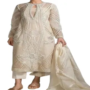 婚礼和派对穿重蝴蝶网Salwar Shalwar Kameez刺绣和编码工作女士穿批发价格印度