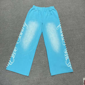 Pantalon de survêtement évasé personnalisé pour homme en molleton bouclette 100% coton, style streetwear hiver, avec logo DTG imprimé et effet délavé à l'acide - Product Image 5