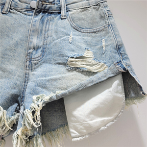 Shorts en jean vintage noir personnalisés pour femmes avec patch étoile, taille haute, décontractés, avec poches - Product Image 5