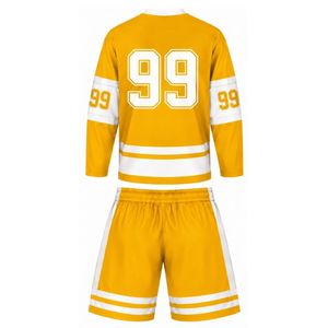 Men Yellow Sublimated Ice Hockey Set Jersey Shorts Polyester Striped Performance <b>Athletic</b> Uniform Sports Training Clothing - Product Image 2