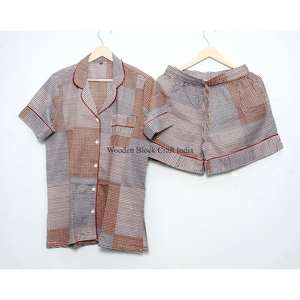 Short sleepwear Dress 100% Cotton <b>women</b> pajama set 3-Pcs Short Sleeve sleepwear PJ Set and Shorts <b>Lounge</b> Wear - Product Image 3