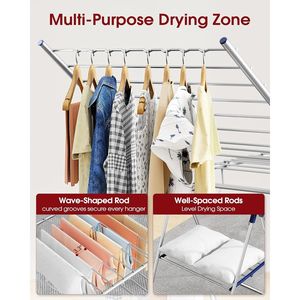 Stendibiancheria Pieghevole in Metallo con Ali Regolabili in Altezza, Stendino Autoportante Richiudibile per Biancheria da Letto e Lavanderia - Product Image 3