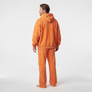 Wholesale High Quality Men Cotton Fleece Tracksuit Distressed <b>Full</b> <b>Zip</b> <b>Hoodie</b> Drop Shoulder Relaxed Fit Jogger - Product Image 4