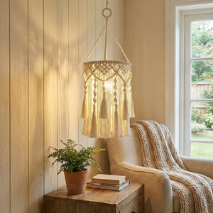 Nouvel abat-jour en corde de coton tissé à la main de style bohème, style vintage et moderne avec franges en macramé pour la décoration de la maison - Product Image 6