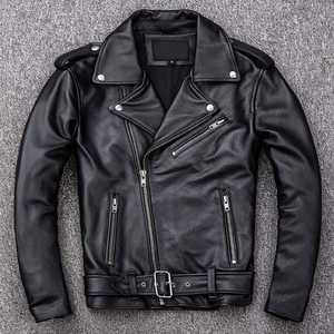 Chaqueta de Motociclista de Cuero Vacuno Genuino para Hombre, Corte Ajustado, Cuello Camisero, Cierre de Cremallera, Estilo Otoñal - Product Image 5