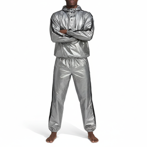 Hot Selling Unisex Polyester PVC <b>Silver</b> Coated Elastic Waist Four-Way Stretch Breathable Fitness Sauna Suit for Men Women - Product Image 1