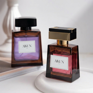 Aikun 100ml Amber Square Glass Sticker Logo Grey <b>Box</b> Low MOQ Fast Response Custom Scent Long Lasting Perfume Gift Set for Brands - Product Image 2