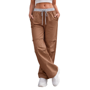 Pantalon évasé tendance pour femme, taille mi-haute avec cordon de serrage avant, logo personnalisé, extensible, style streetwear, coupe ample, décontracté, pour la nuit - Product Image 5
