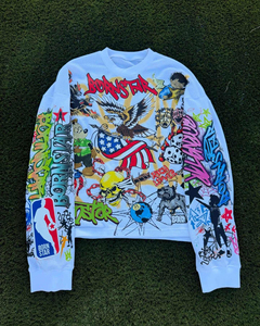 T-shirt à manches longues unisexe avec impression numérique, motif délavé à l'acide, strass et pierres précieuses, double couche - Product Image 1