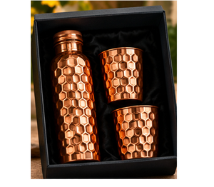 Juego de Botella de Agua de Cobre Hecha a Mano con 2 Tazas, Grabado Floral, Botella Portátil, Caja de Regalo - Product Image 6