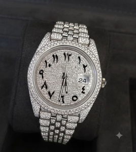 Montre de luxe pour homme sertie de diamants, 40 mm, cadran rond, affichage de la date, chiffres romains, bracelet en acier inoxydable, fermoir déployant - Product Image 2