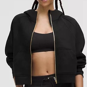 Sweat-shirt à capuche zippé noir pour femme, en coton écologique, coupe oversize, manches longues, tricot uni respirant, longueur standard, hiver - Product Image 3