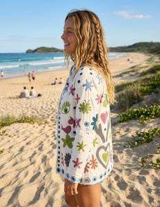 Chaqueta de Playa Tejida con Cuello Mandarín y Bordado Floral, Cárdigan para Mujer, Manga Larga, Estilo Boho, Ropa de Abrigo de Invierno para Vacaciones y Viajes - Product Image 3