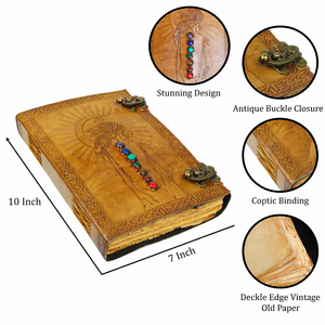 Diario de Cuero Hecho a Mano con Diseño Medieval de Siete Chakras, Libreta de Oficina y Cuaderno Universitario con Cierre para Poesía, Yoga y Mindfulness - Product Image 5