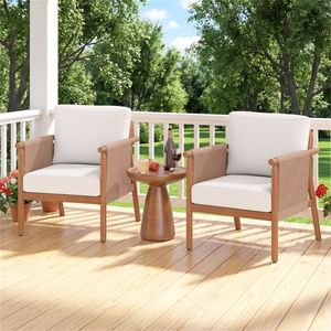 Sedia da Patio in Legno di Acacia Bianca Stile Boho con Braccioli in Corda Intrecciata e Seduta Imbottita per Portico e Balcone - Product Image 2