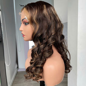 Piano Mixing Brown <b>Color</b> Human <b>Hair</b> Wig Bouncy Curly High Quality Beautiful Human <b>Hair</b> Vietnamese Raw Swiss Lace Middle Part - Product Image 6