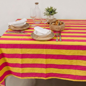 Striped Pink Yellow Rectangular <b>Tablecloth</b> <b>Linen</b> Cotton Washable Simple Style Home Dining Cover - Product Image 1