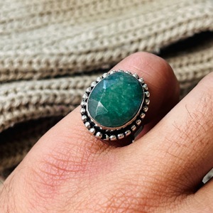 Green onyx <b>Ring</b> <b>Boho</b> Brass <b>Ring</b> for Women Vintage Brass <b>Ring</b> Oxidized Silver <b>ring</b> Bedded <b>ring</b> for women - Product Image 3