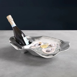 Enfriador de Vino y Bandeja de Hielo para Mariscos de Lujo en Forma de Concha de Almeja Plateada, Bañera para Bebidas de Aluminio Fundido Náutico de Forma Libre - Product Image 1