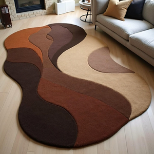 พรมรูปทรงโค้งแบบนามธรรม พรมทอมือสไตล์โมเดิร์น สีน้ำตาลเบจ ลายคลื่น สำหรับห้องนั่งเล่น ห้องนอน พรมขนสัตว์นุ่มหรูหรา ตกแต่งบ้าน - Product Image 1