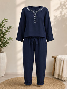 Ensemble pantalon deux pièces sportif brodé pour femme, haut à manches longues et pantalon de jogging, tenue décontractée d'automne - Product Image 1