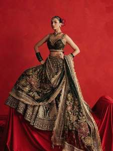 Elegant Black Embroidered Lehenga with Crop <b>Top</b> A-Line Floor-Length Modern Style Contrast Color Handwork Detailing Wrinkle Free - Product Image 2