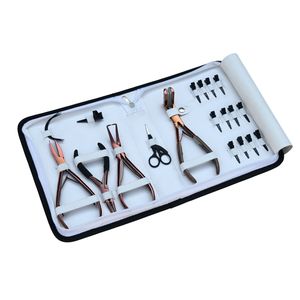 Complete Hair Extension <b>Kit</b> Three Hole Crimping <b>Tool</b> Flat Beads Crimper Tape In <b>Tool</b> Microbead Remover Parting Ring <b>Mini</b> Scissor - Product Image 1