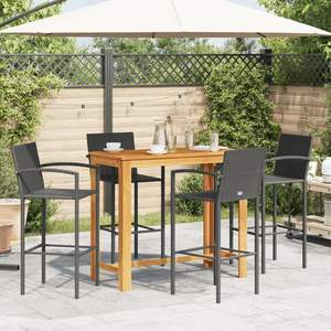 Ensemble de bar de jardin en bois d'acacia massif et en polyrotin pour 4 personnes, table noire avec sièges confortables - Product Image 3