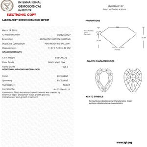 3.03ct Pear Cut Lab Grown Diamond Fancy Vivid <b>Pink</b> VVS2 IGI Certified - Product Image 3
