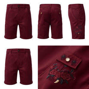 Pantalones Cortos Bávaros Color Borgoña para Hombre, Estilo 2027, Lujosos, Bordados, para el Festival Oktoberfest, Premium, Estilo Alpino - Product Image 2