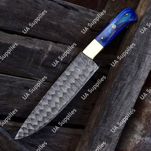 Couteau de Chef Professionnel de Qualité Industrielle en Acier Damas Tranchant comme un Rasoir, Manche en Bois Pakka et Laiton, OEM - Product Image 4
