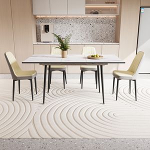 Set Tavolo da Pranzo Espandibile 47'' e 63'' per 2-6 Persone con Eleganti Sedie Imbottite in Tessuto PU per Sala da Pranzo - Product Image 1