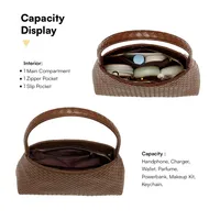 Tas Selempang Wanita Hody, Bahan Kulit PU Anyaman Kotak, Desain Elegan, Lapisan Satin, Tahan Air, Untuk Penggunaan Sehari-hari