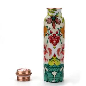 Floral Print <b>Copper</b> Water Bottle One Litre Decorative Drink Bottle <b>Screw</b> Cap Kitchen Office Picnic Gift Collection Flask - Product Image 3